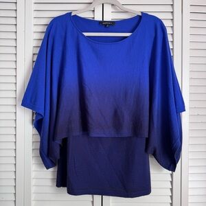 Lafayette 148 Wool Layered Blue Ombre Knit Top Sweater Boat Neck Size Medium